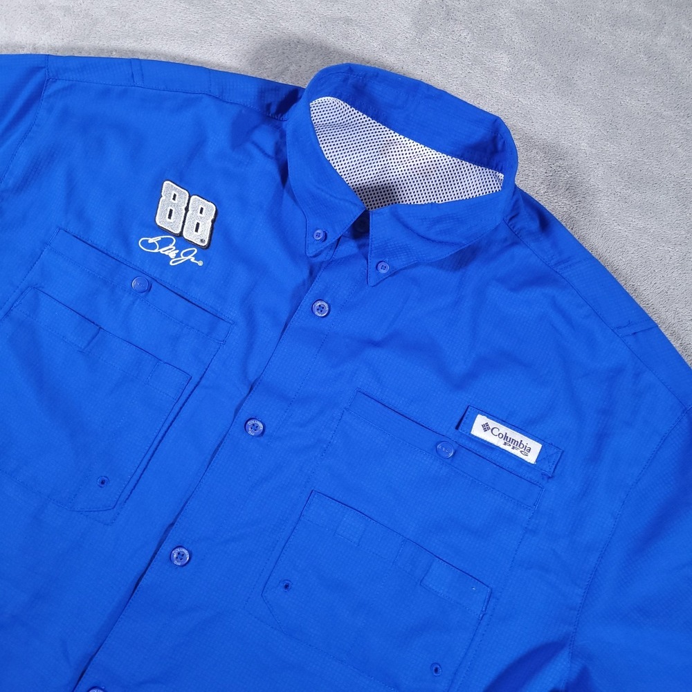 Columbia PFG Fishing Shirt Mens XL Tamiami Blue Dale Earnhardt Jr Racing 88